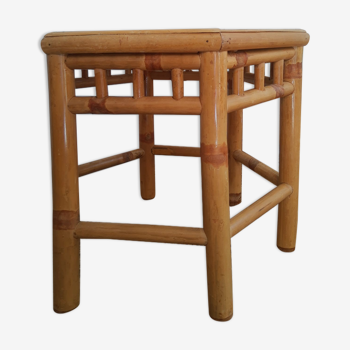 Hexagonal bamboo side table - vintage