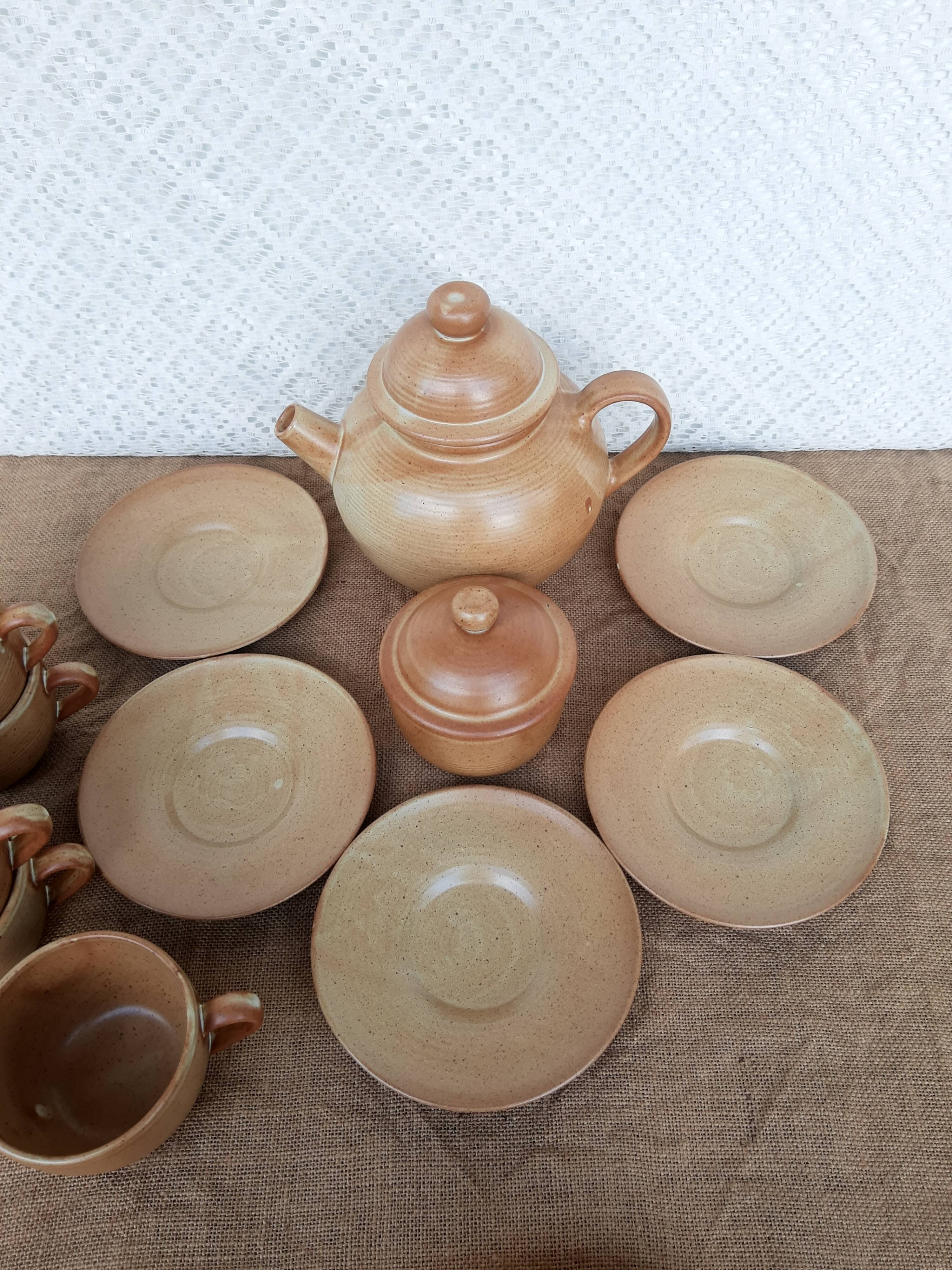 Vintage CNP France village stoneware chocolate tea coffee set