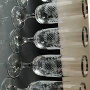 Set of 5 Champagne Flutes. Crystal glass. Empire style. Floral motifs.