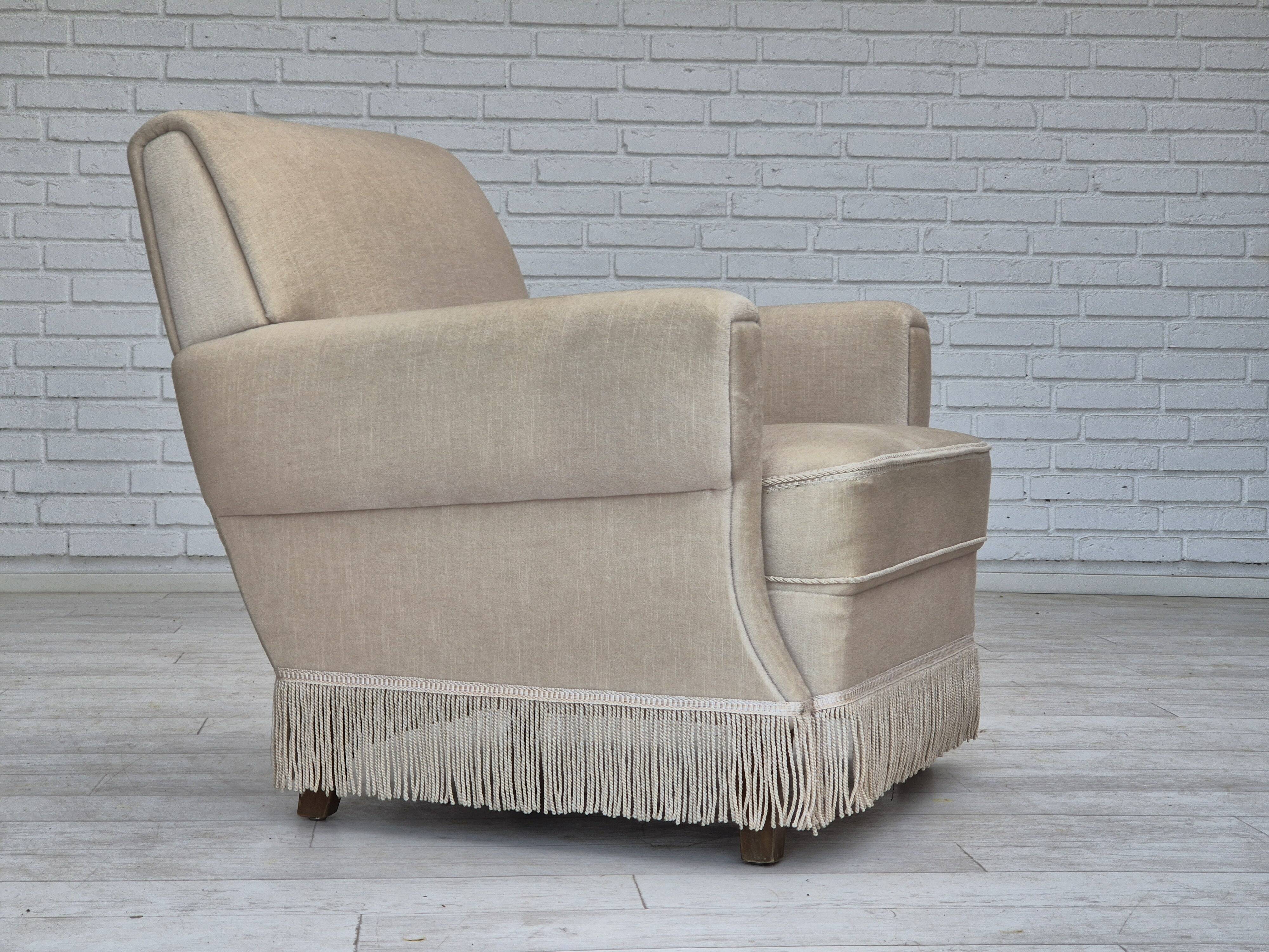 1970s, Danish vintage chair, furniture velour, ash wood, original condition.