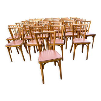 Chairs bistrot baumann n°12 elm and skai caramel years 50 / 60 france