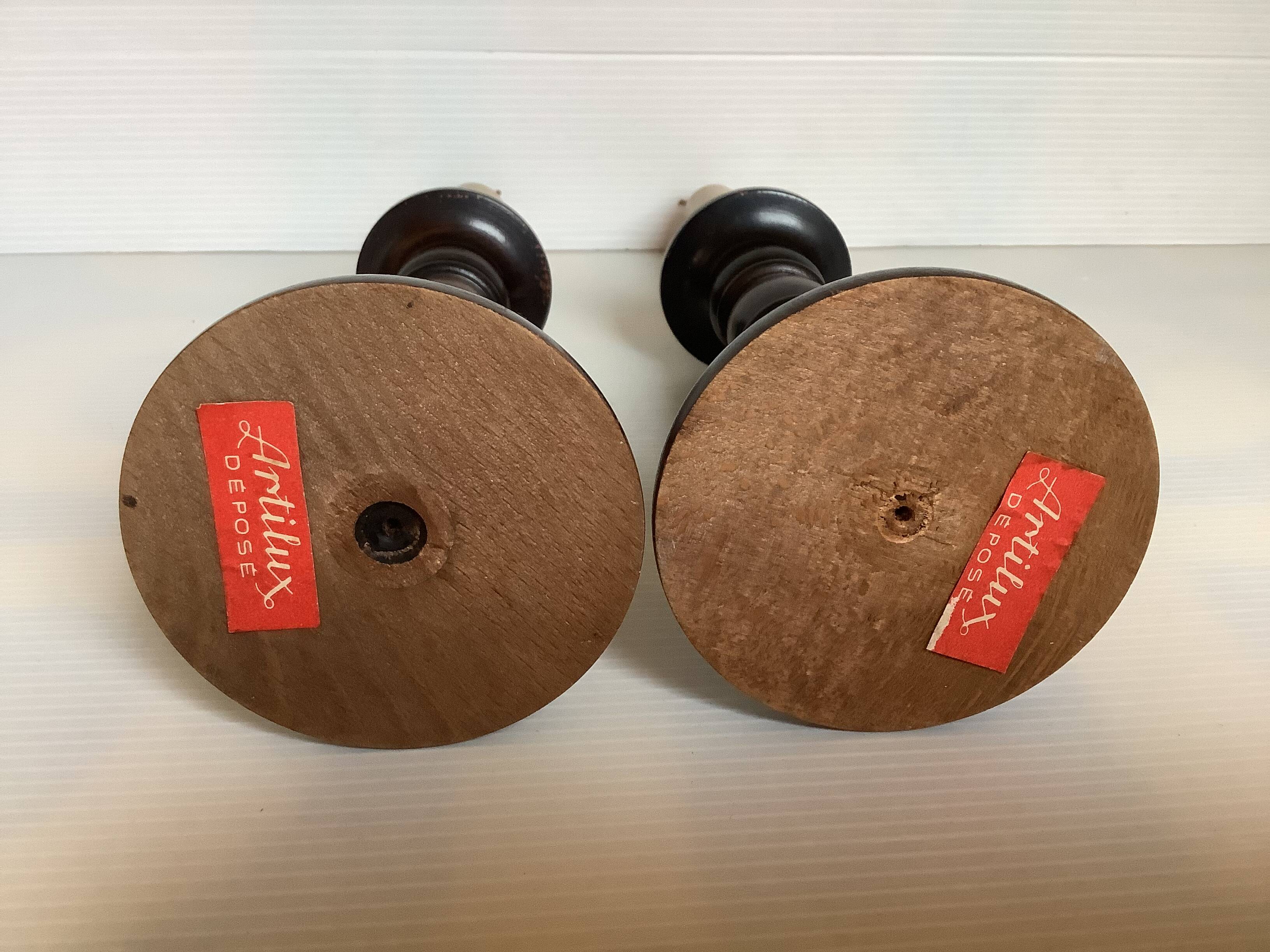 Pair of wooden candle holders artilux fake candles
