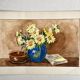 Small watercolor bouquet of yellow flowers signed Gautron 1986