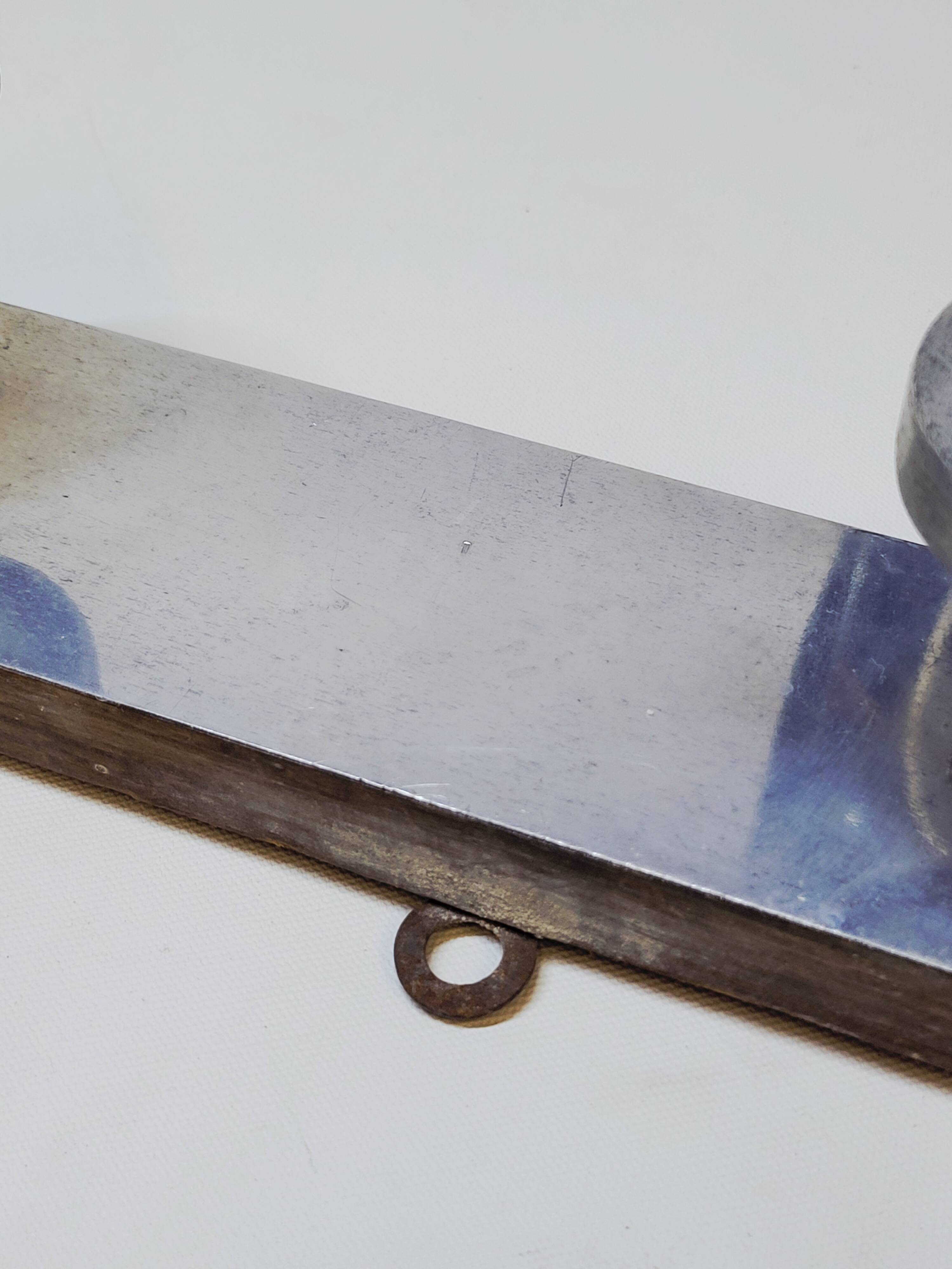 Retro vintage coat rack with 4 aluminum hooks on a wooden frame