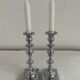 Large antique silver plated candlesticks, square base, pair, classic