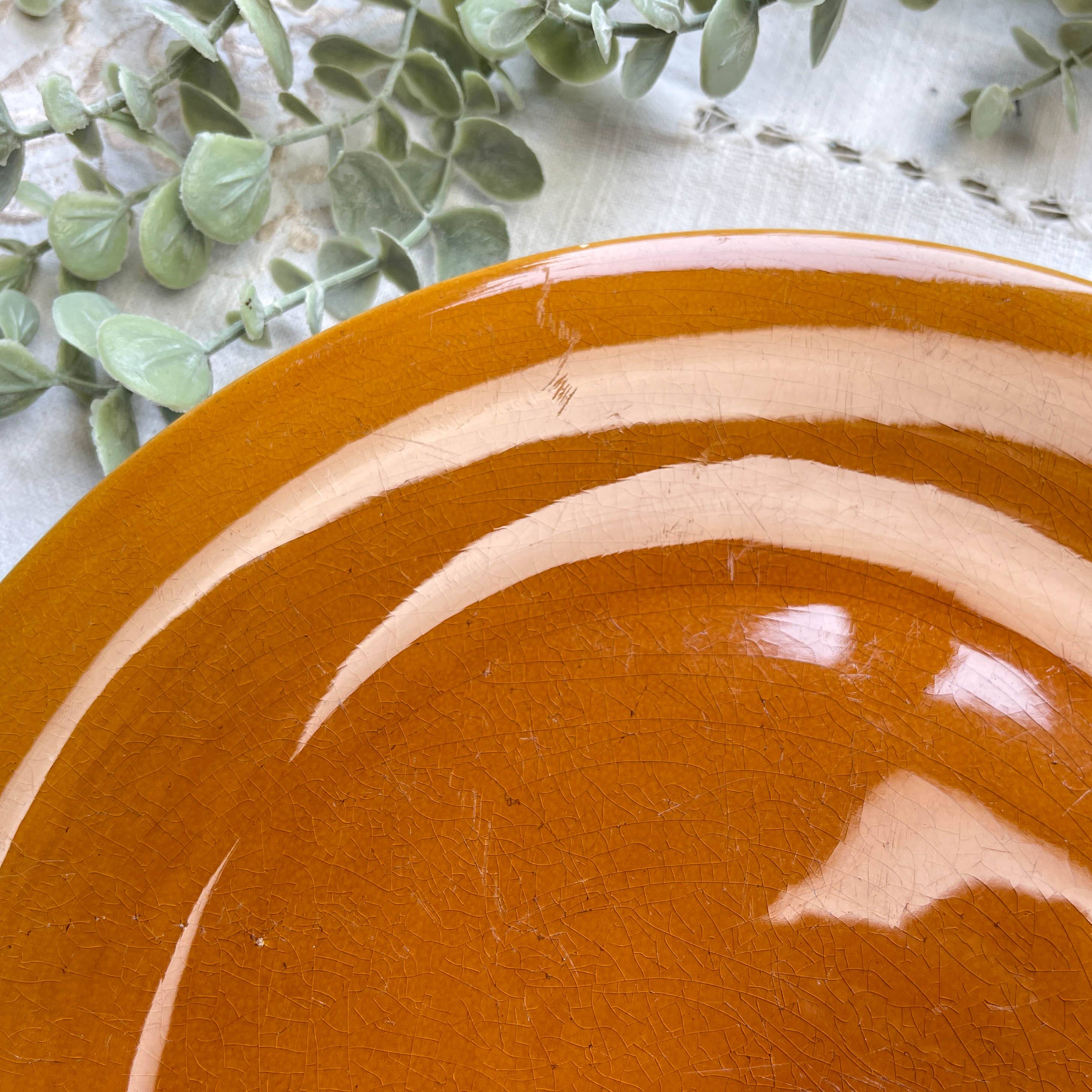 Vintage Longchamp amber earthenware dish, France 1970