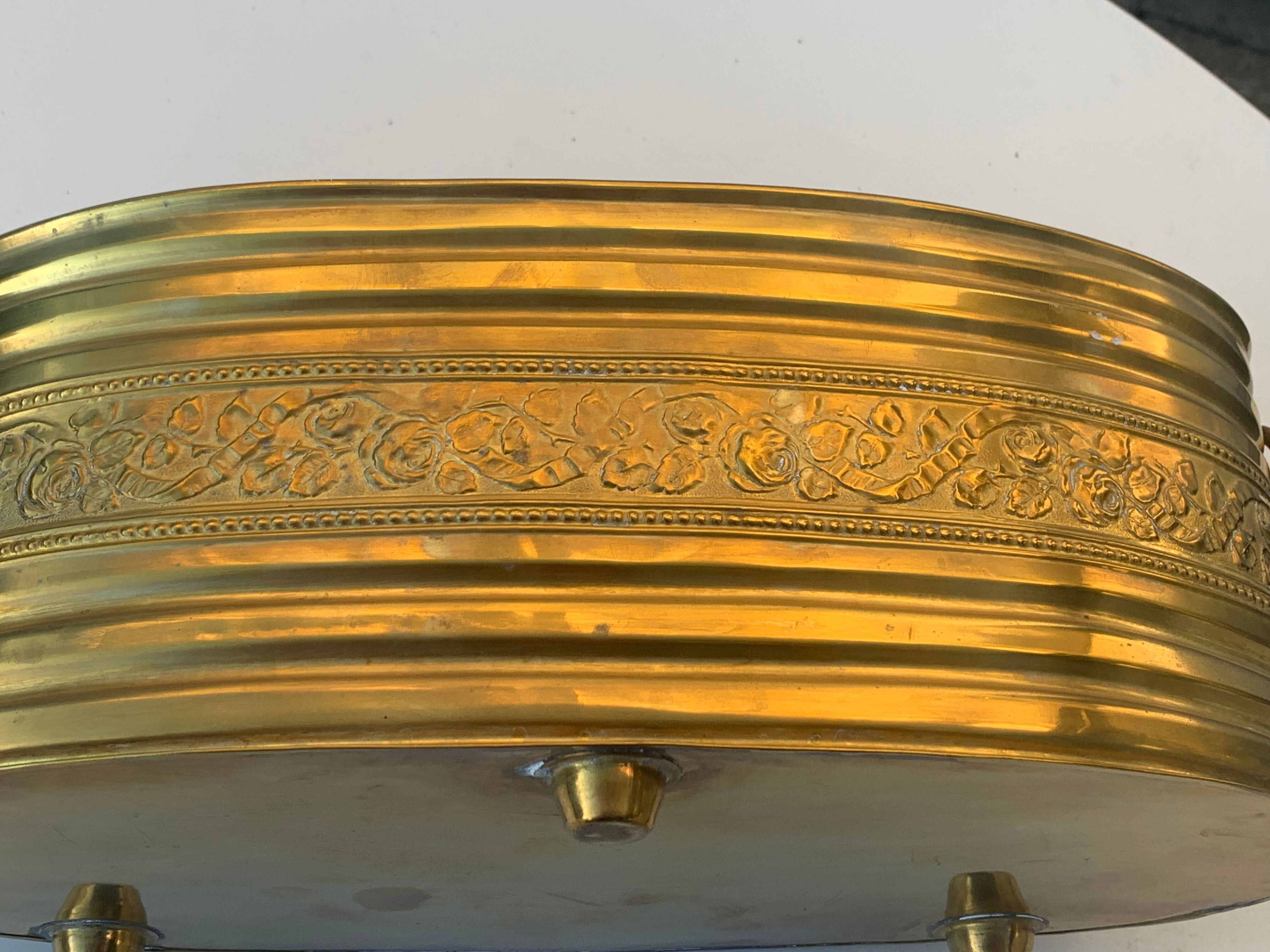 Copper centerpiece, art deco planter floral pattern