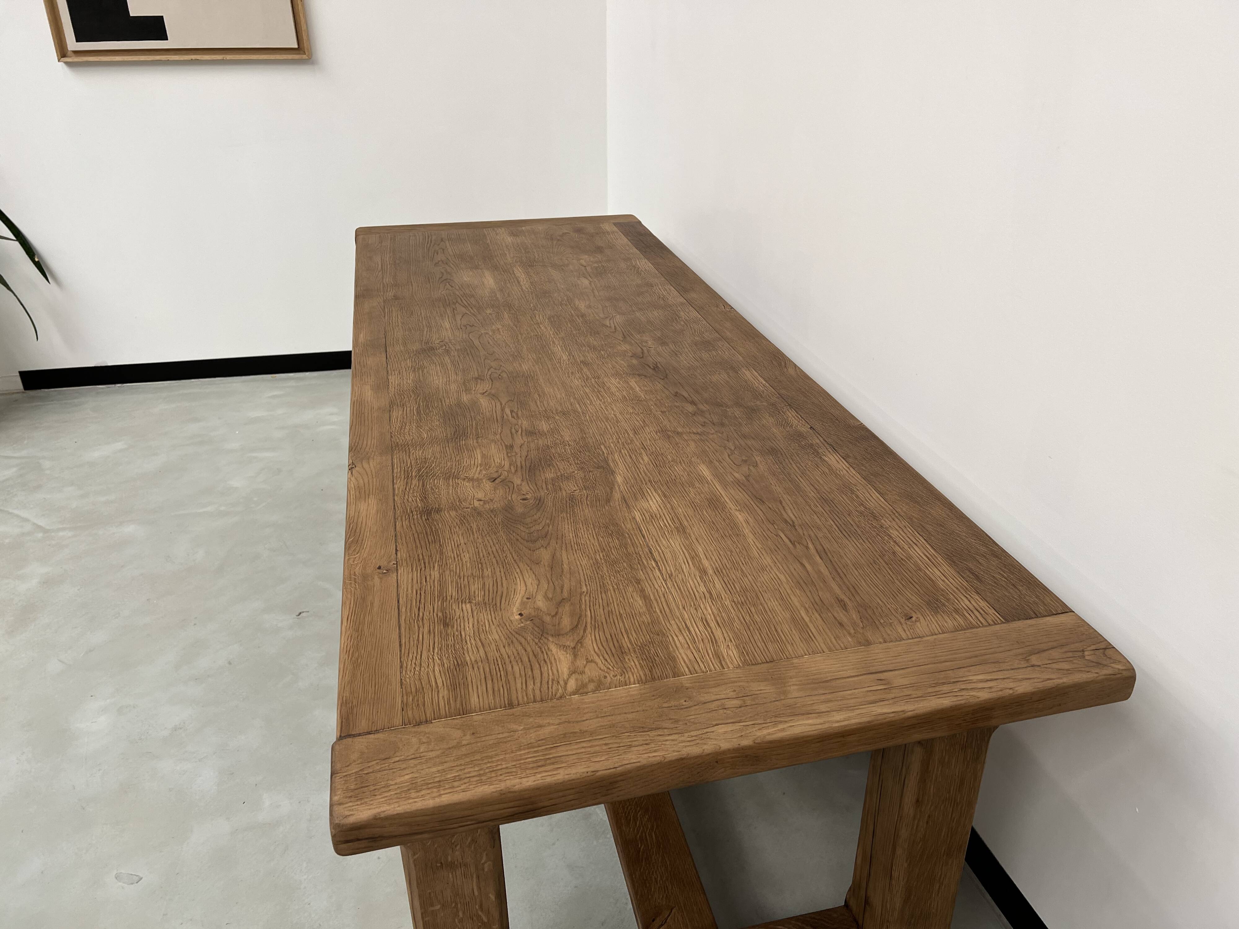 Grande table de ferme en chêne massif avec ses rallonges, années 50