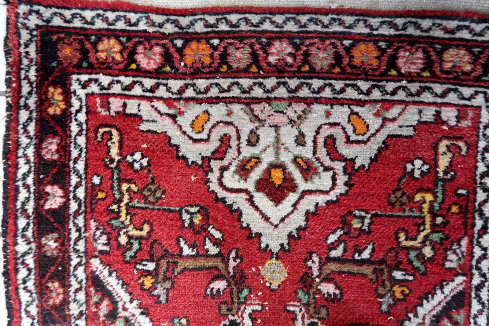Handmade antique Persian Malayer runner rug 77cm x 382cm, 1920s