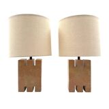 Ensemble de 2 lampes de table en marbre rose Hollywood Regency, France années 1970