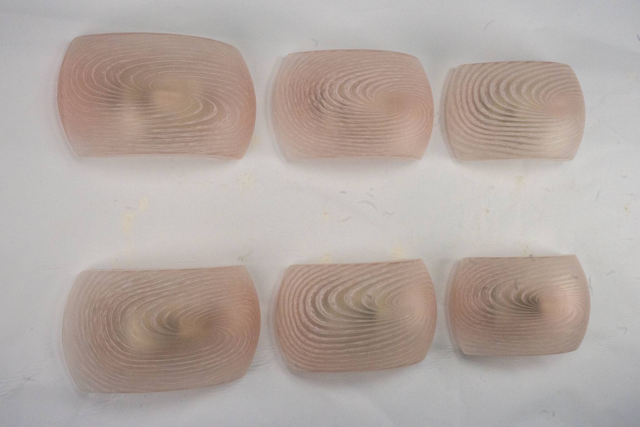 Set of six pink murano glass sconces. Italy 1970s