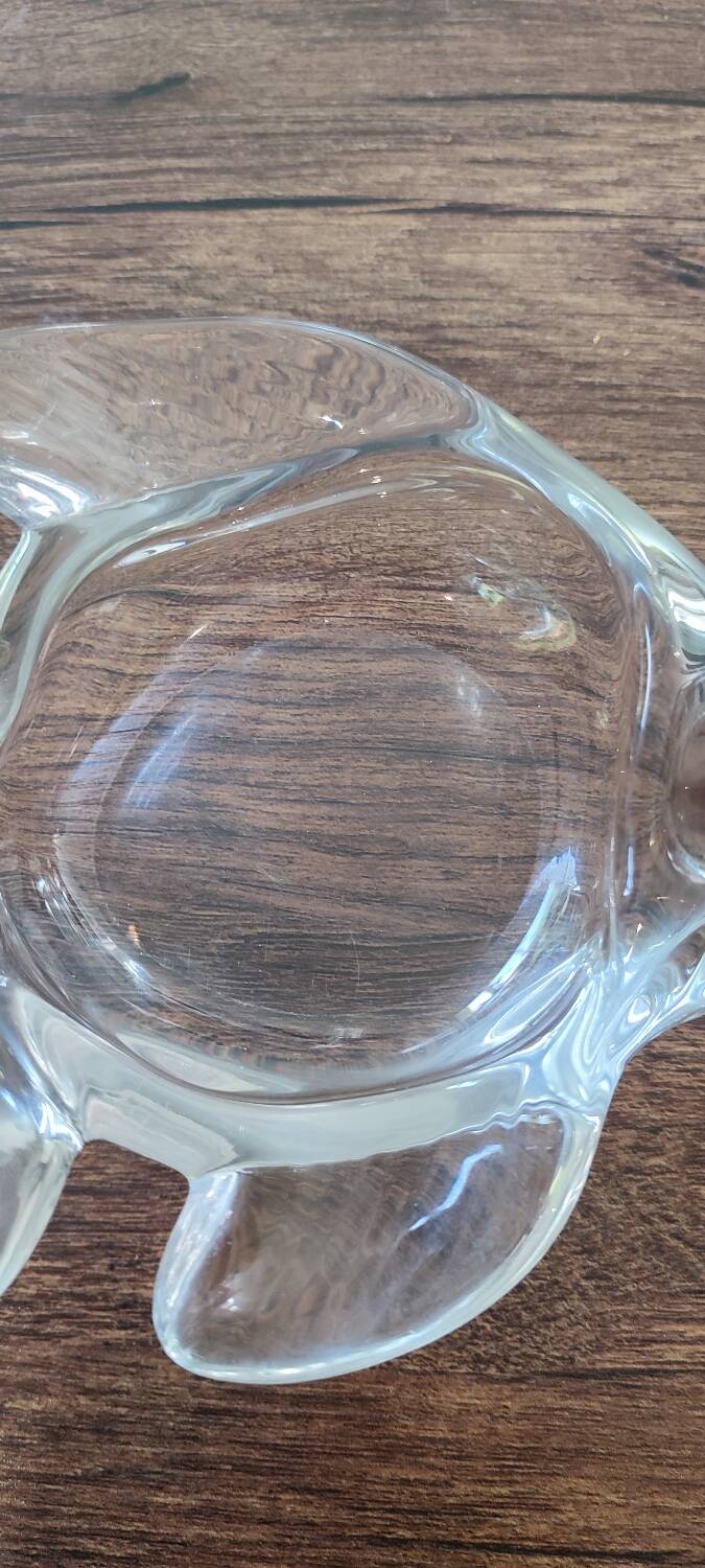 Vintage thick molded glass "fish" trinket tray