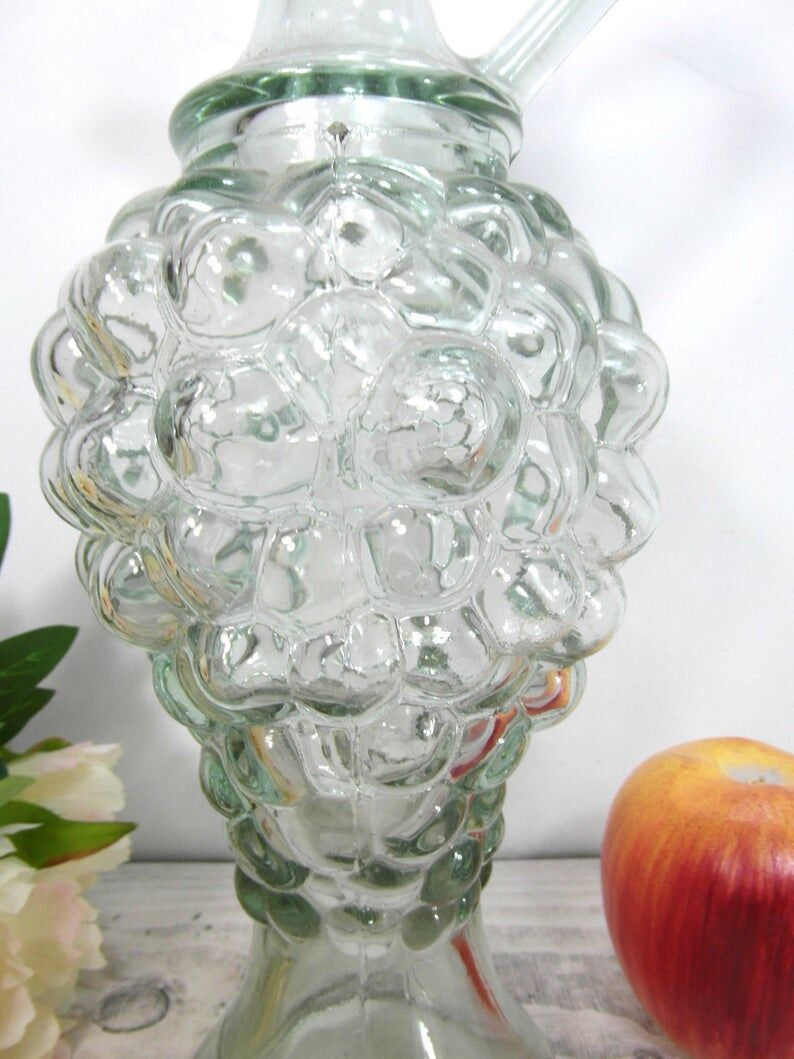 Glass pitcher, grape cluster wine carafe