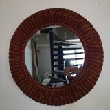 Woven wicker mirror vintage italy 1970