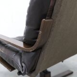 Fauteuil scandinave 1970 bois laminé courbé assise Cuir