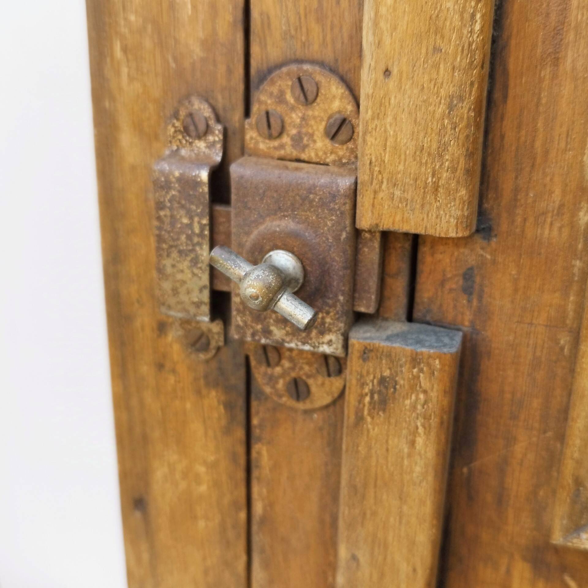 Vintage folk art mirror wall storage unit