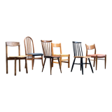 Series of 6 mismatched vintage chairs