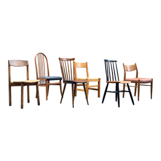 Série de 6 chaises vintage dépareillées