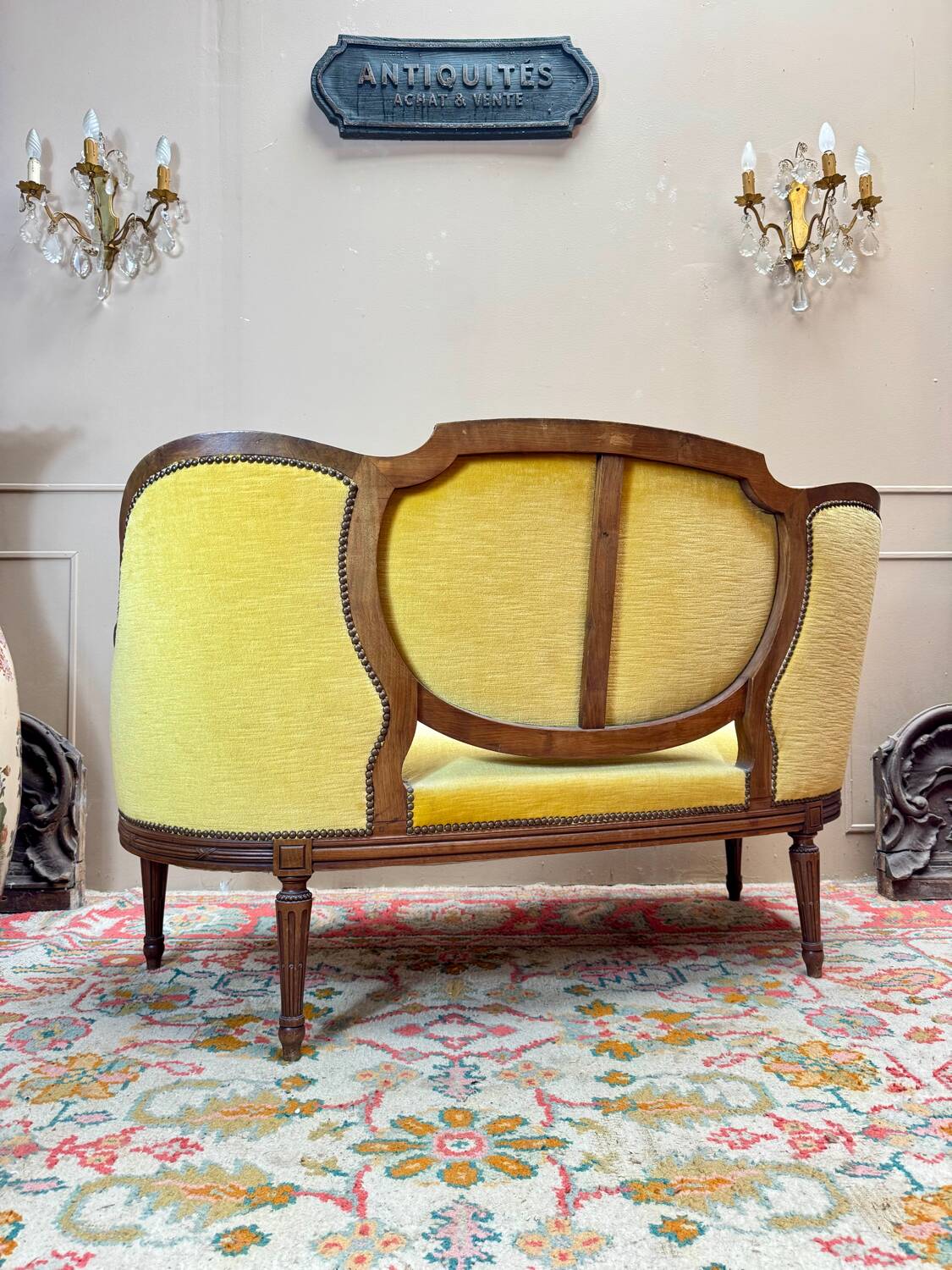 Banquette, canapé en bois naturel de style louis xvi xix eme siècle
