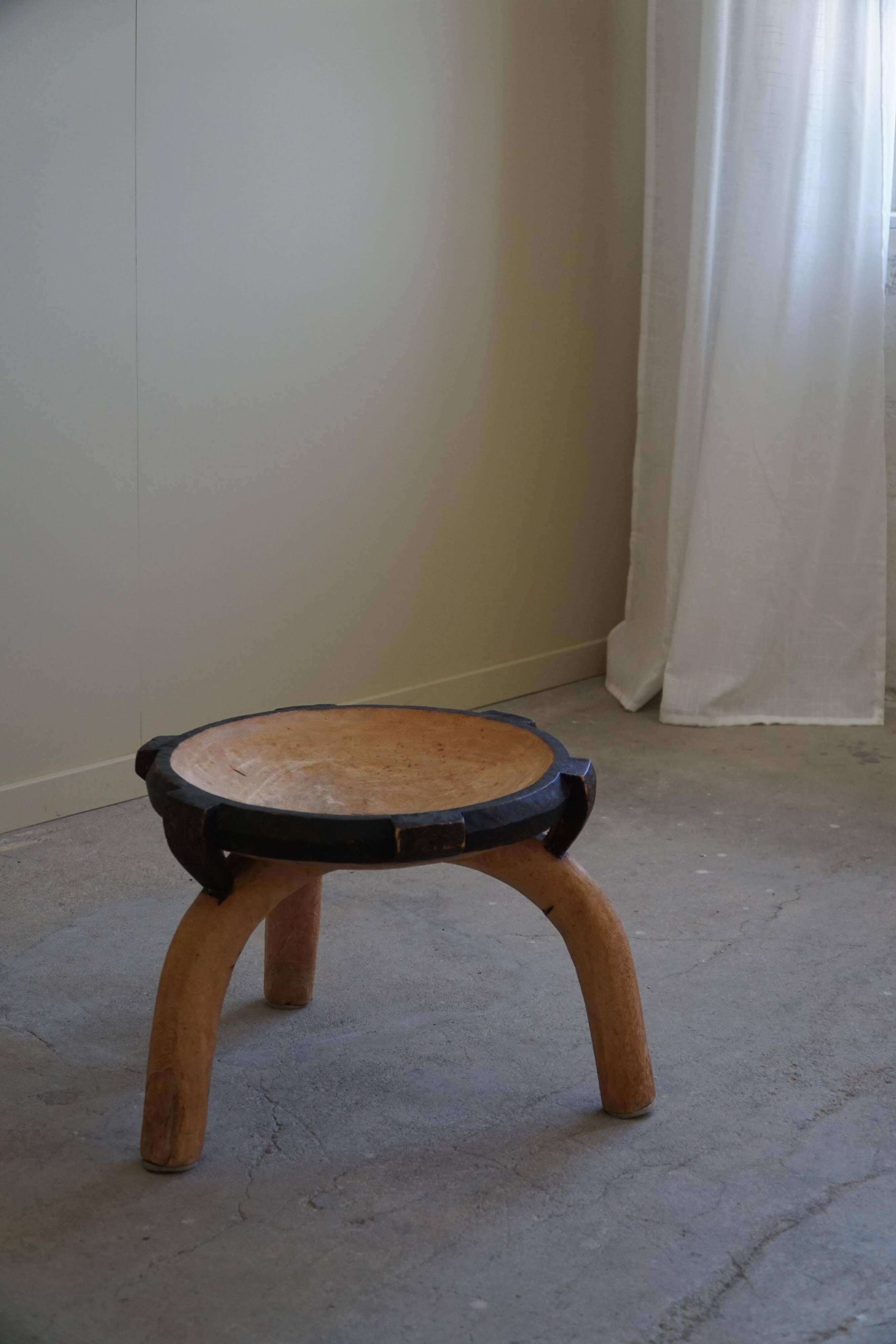 Wabi Sabi tripod stool / Solid wood side table, Scandinavia, 1950s