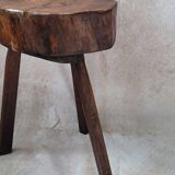 Wooden tripod stool wabi sabi trunk