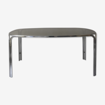 Dining table in chrome smoked glass, design 1970