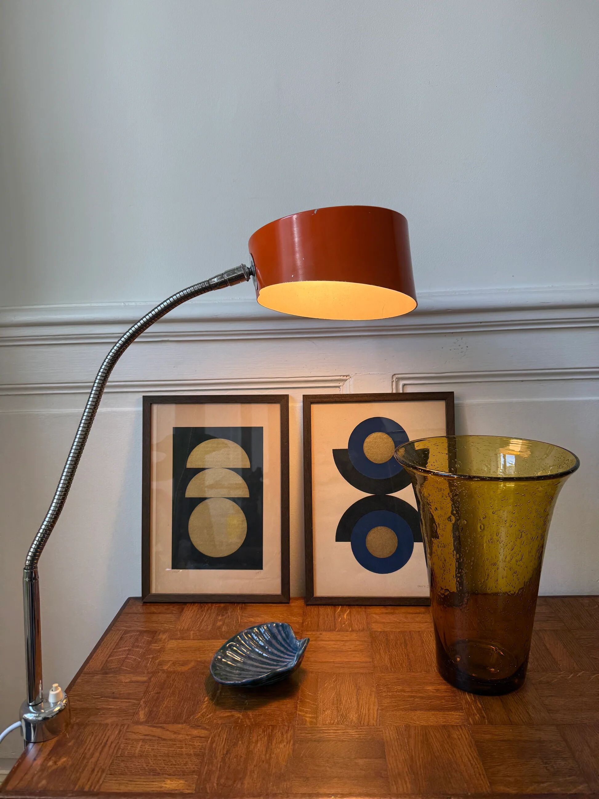 Orange workshop lamp with a clamp – 1970s
