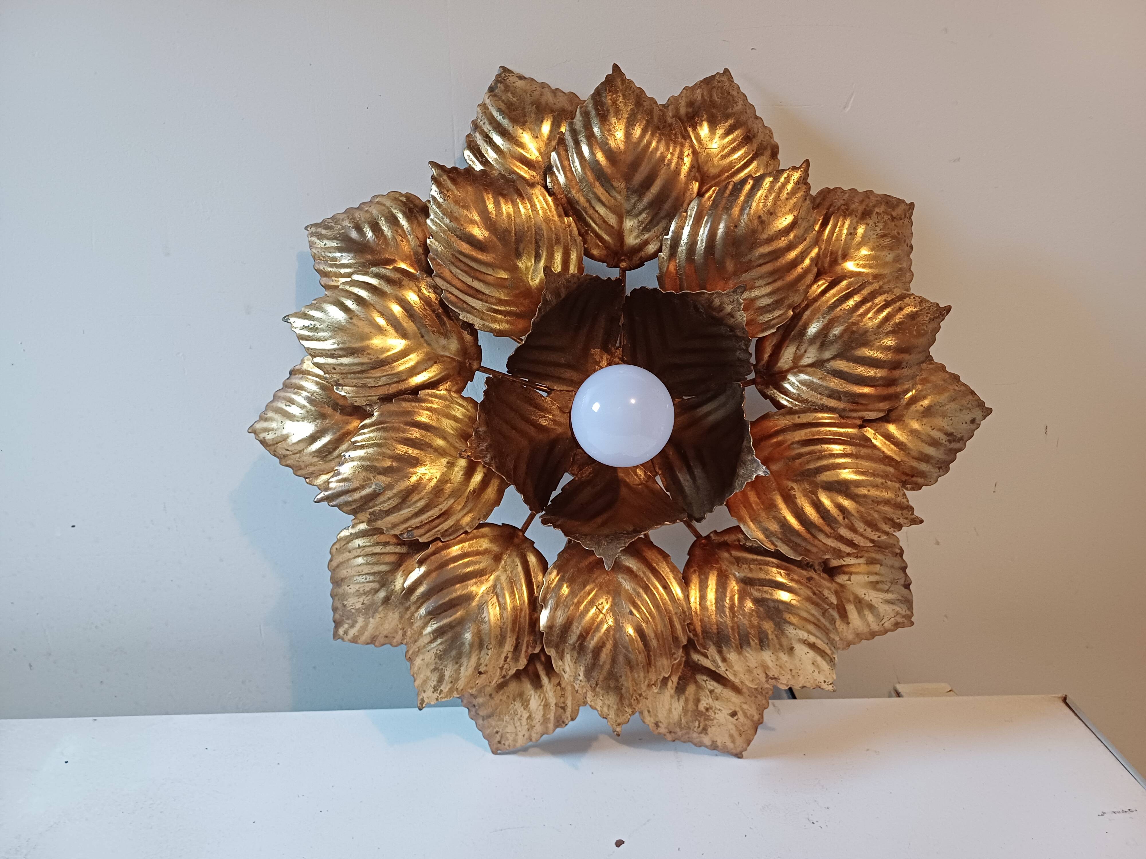 Vintage Gold Metal Wall or Ceiling Light "Sun"
