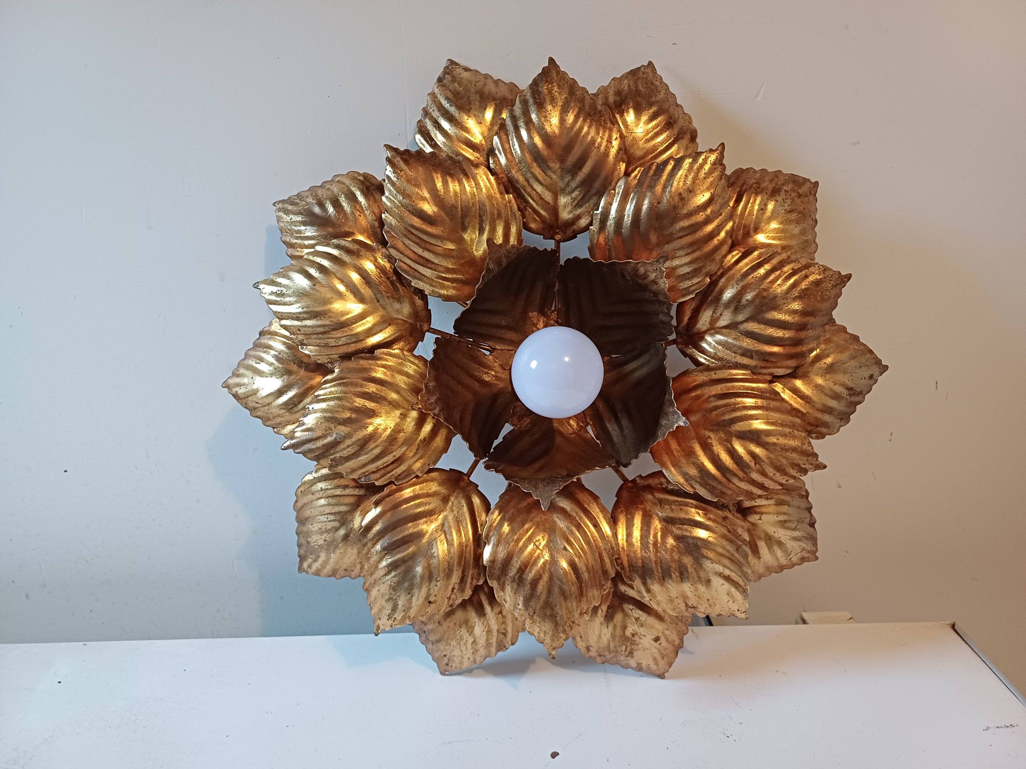 Vintage Gold Metal Wall or Ceiling Light "Sun"