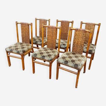 Ensemble de six chaises en bambou des années 70