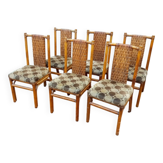 Ensemble de six chaises en bambou des années 70