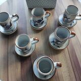 Set of 6 French stoneware coffee cups and 6 saucers