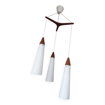 Scandinavian teak and glass pendant light 1960