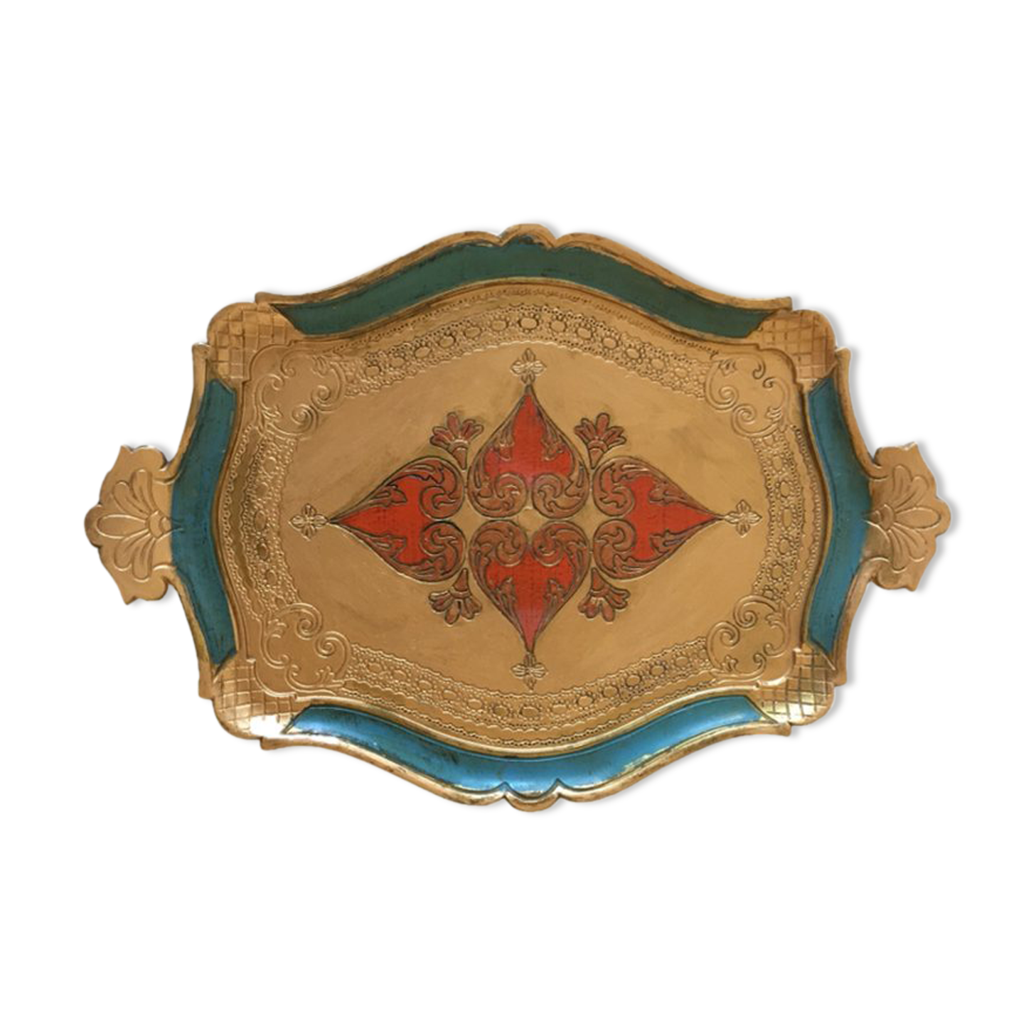 Florentine wood tray painted gold, blue - red