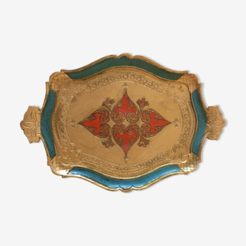 Florentine wood tray painted gold, blue - red