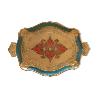 Florentine wood tray painted gold, blue - red