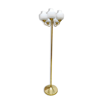 Lampadaire italien vintage en laiton verre opalin
