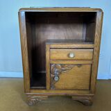 Art Deco bedside table in wood and pink marble
