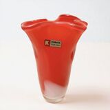 Large red blown glass vase, Japanese KURATA, 1970s, Made in Japan
