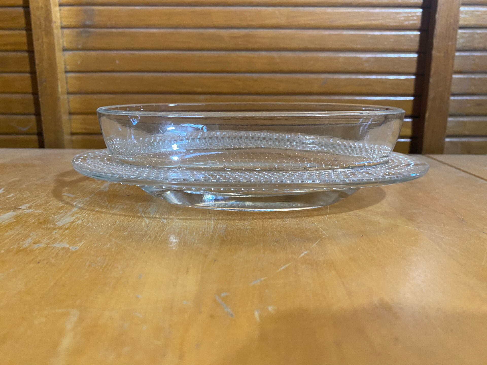 Antique Butter Dish Moulded Glass Pearl Row Made In France Vintage #E26