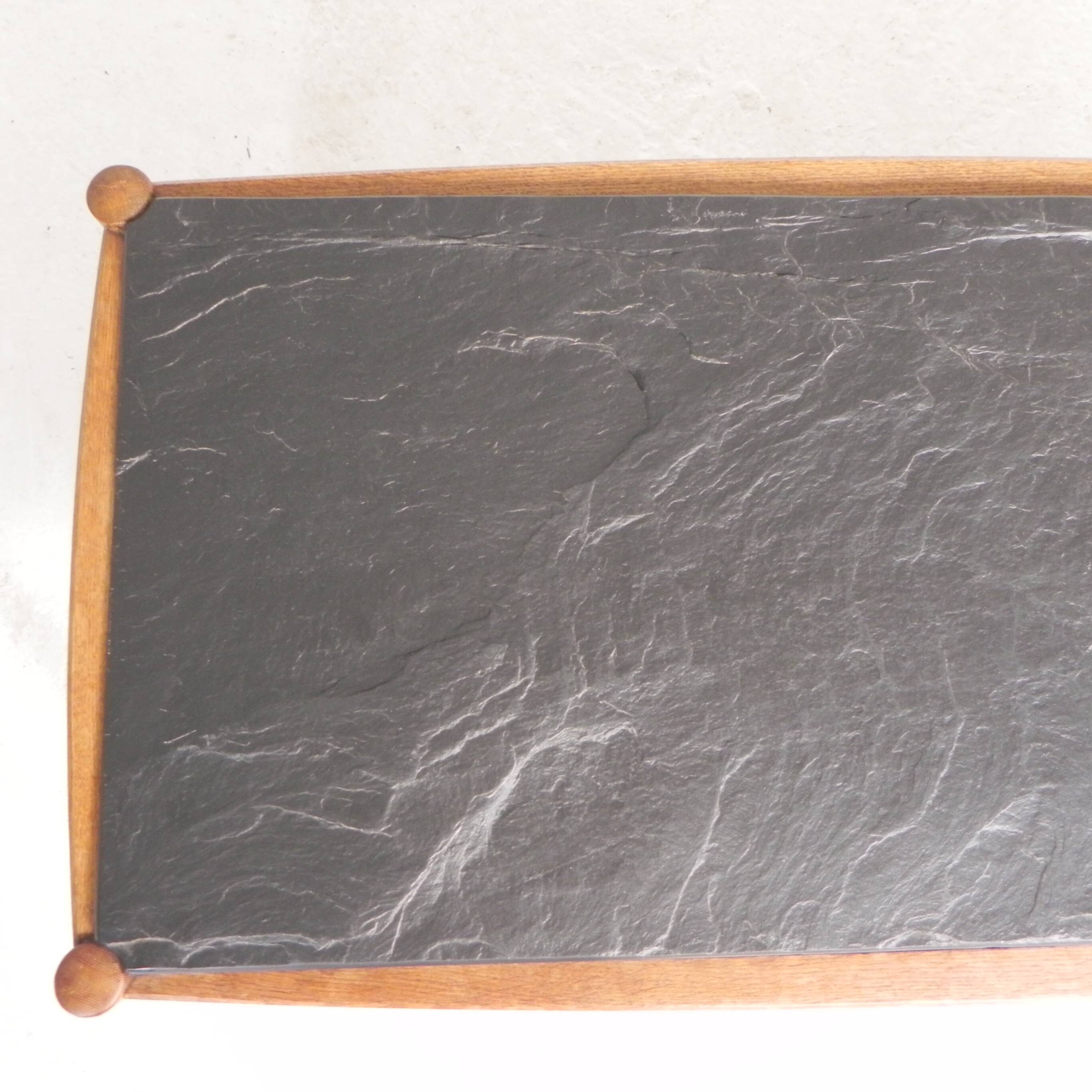 Vintage oak coffee table with a slate top in an oak frame, 1960s.