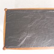 Table basse vintage en chêne avec plateau en ardoise dans un cadre en chêne, années 1960