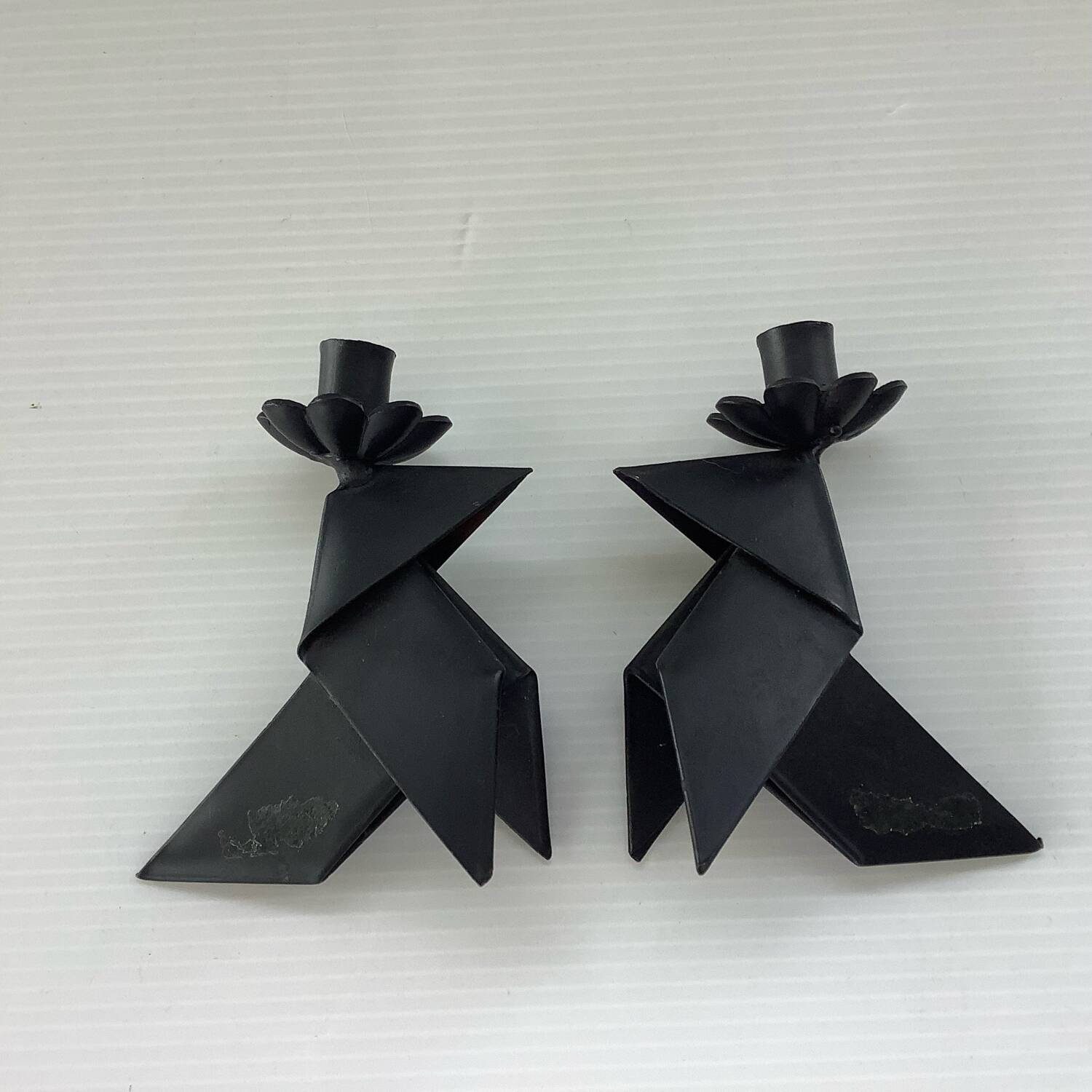 2 Small Vintage Candlesticks 1970s Denmark Brutalist Handmade Birds