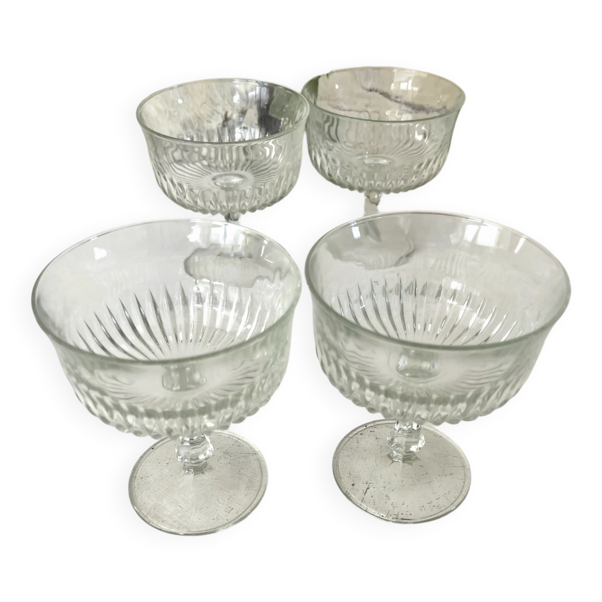 Coupe Glasses – French Set of 6 Pressed Glass Sunburst Cocktail Desser