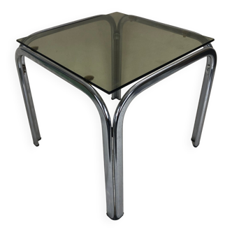 Table d'appoint chrome et verre fumé 1970