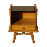 Vintage oak bedside table with splayed legs