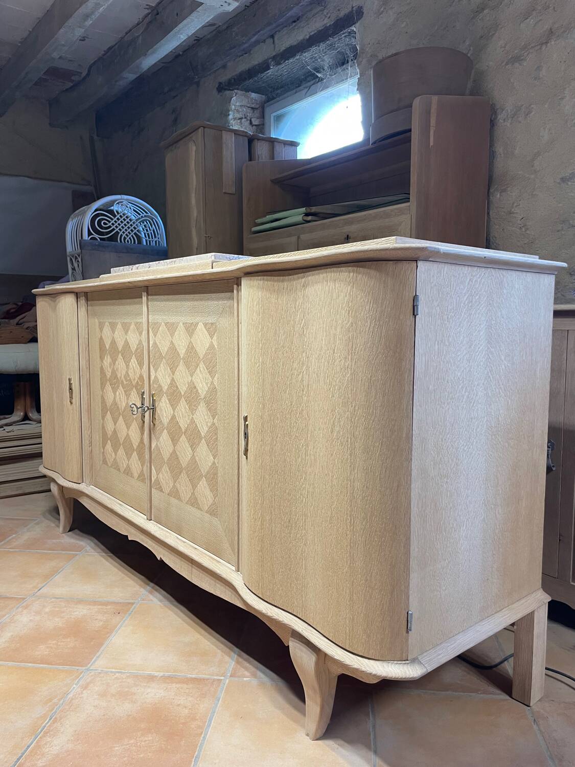 Large buffet / Scandinavian sideboard in sandblasted / stripped / sanded oak