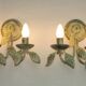 Pair of Vintage Italian Double Wall Lights Leaf Detail Green & Gold Finish