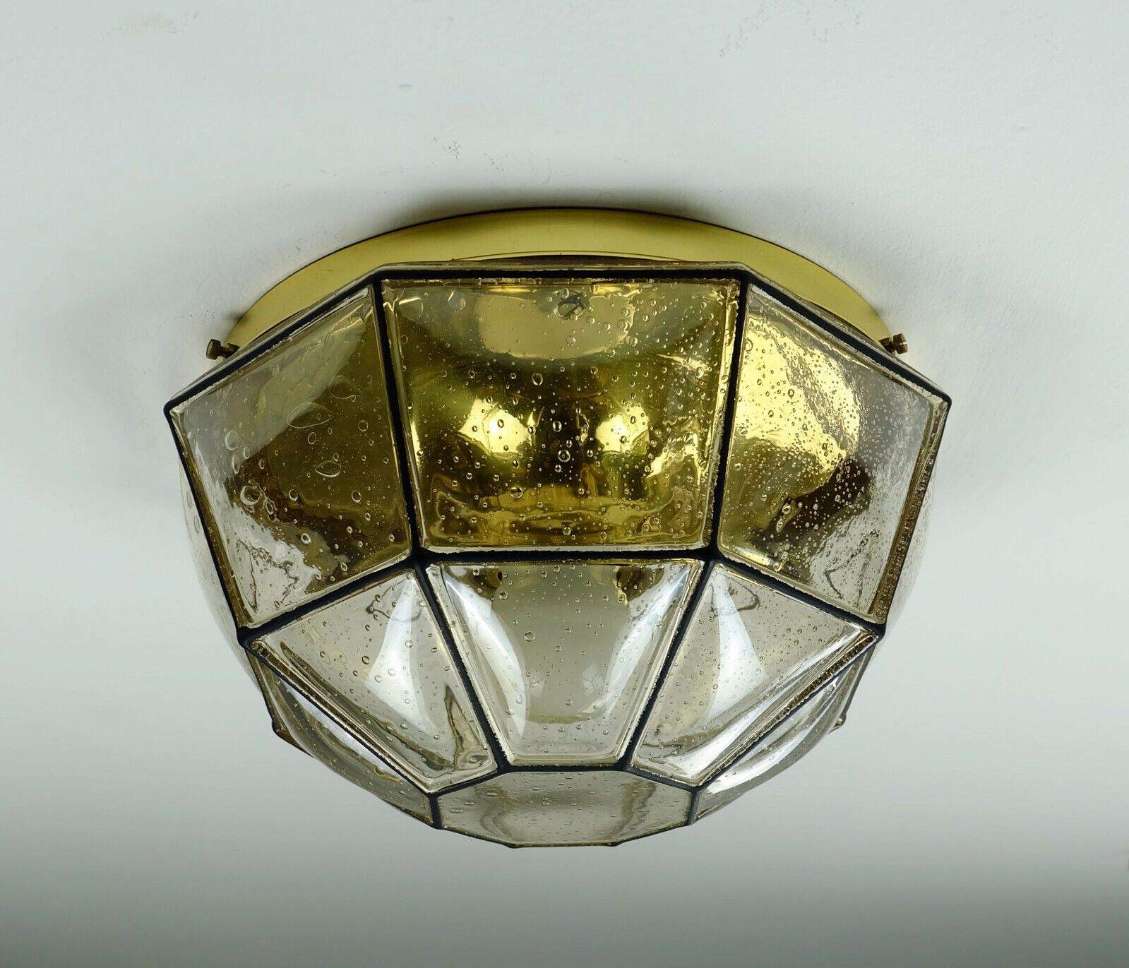 vintage 1960s 70s glashuette limburg CEILING LAMP bubble glass shade and brass