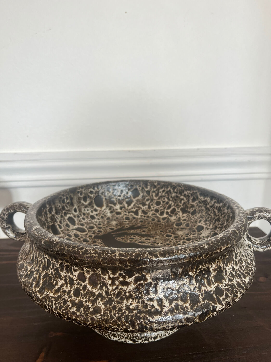 Footed bowl fat lava rock decor 1970